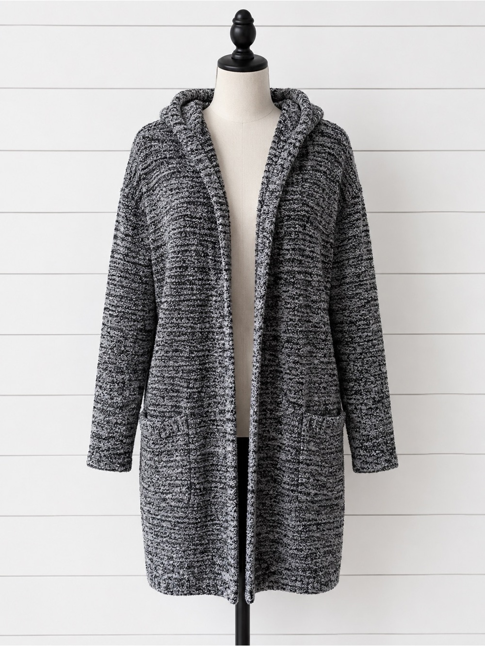 Barefoot Dreams Marled Gray Hooded Open-Front Cardigan
